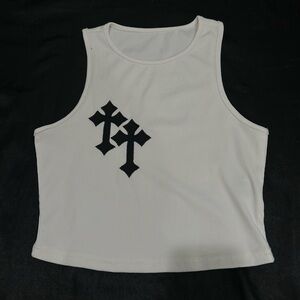 White Double Cross Cropped Tank